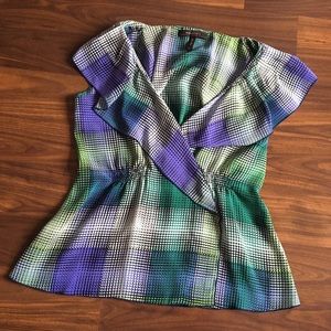 BCBGMaxazria Silk Dot Green Blue Purple Top